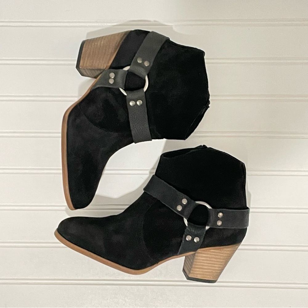 Firth Black suede ankle harness strap booties 625 - Picture 4 of 11